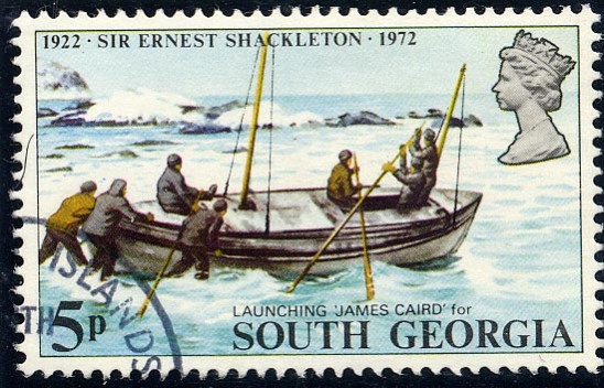 Shackleton's Boat, The James Caird, on a commemorative stamp of South Georgia.jpg