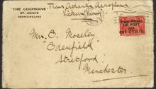 1919 airmail cover, carried on Alcock & Brown's first Trans-Atlantic flight (addressed to Alcock's sister), bearing 1919 (9 June) $1 on 15c. bright scarlet.