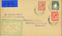1928 2nd Experimental Flying Boat Service, (Oct. 4) cancelled Belfast Oct. 4, with violet two line and framed green map cachets, carried on last flight of Liverpool-Belfast flying boat