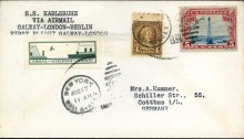 1929 (Aug. 17) cover to Berlin with typed endorsement, franked U.S. 4c., 5c. at standard 9c. rate, with AIRMAIL-KARLSRUHE-GALWAY green label tied by New York duplex