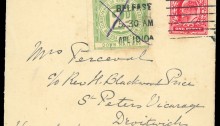 Belfast & Co Down Railway Letter stamp - 2d Pale Green, Die III on cover, posted in Belfast, dated 17 Apr 1910