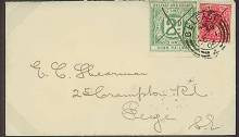 Belfast & Co Down Railway Letter stamp - 2d Blue Green, Die III used on 1904 'Shearman envelope' from Belfast to London.