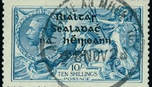 Ireland 1922 ﻿(Oct.-Dec.) Thom shiny blue-black overprint 10s. used