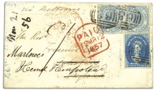 1856 The Only Known Mixed Franking Of The Courier And Chalon Issues 1856 (Nov 22) Envelope from Hobart to England