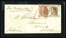 1867 Hong Kong-Ennis, Co Clare. Mourning envelope from Foochow to Ireland with 1863-71 2c & 30c tied by B62 numerals, reverse with Foochowfoo, Hong Kong and Ennis cds
