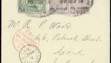 1894 Bakana, Niger Coast Protectorate to Cork City, Ireland - 1892-94 1d lilac x 2 overprinted OIL RIVERS + 1894 ½d yellow-green NIGER COAST