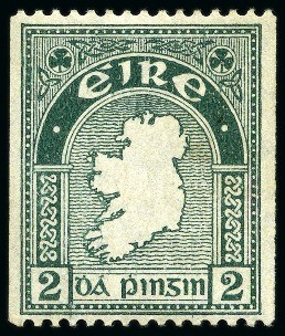 1933-35 2d pearl-green, perf. 15 x imperf. coil - the rarest and most valuable of all Irish stamps