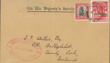 1934 OHMS envelope from Maseru, Basutoland to Ballydehob, Co Cork, Ireland, Resident Commissioner oval dated cachet + Official 1d red + South Africa Official 1d