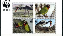 1996 Zambia - Birds Miniature Sheet (Saddlebilled Stork & Black-cheeked Lovebird)