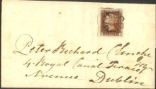 1d Red, Plate 11, from Durrow to Dublin dated 20 October 1841, cancelled with black maltese cross of Durrow