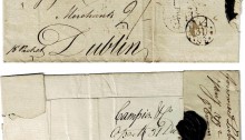 1791. Pre-stamp envelope written from Porto dated '31st Dec 1791' addressed to Dublin endorsed 'Forwarded Lisbon 14th Jan 1792' on reverse with m/s 'Per Packet' and carried on the Falmouth Packet to London with Foreign Office 'Bishopmark' and London Bishop 'Ja 31/ 92', routed via Holyhead with Irish Bishopmark on reverse 'Fe/5', rated '1/6 applied at Falmouth and erased and further charged '6d' for the London to Dublin total '2s'.
