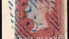 1849 1d Red-Brown imperf, Plate 89 on piece, cancelled by a MOHILL 332 diamond numeral, in blue ink