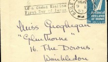 1953 An Tostal 1s & 4d Blue on plain FDC (hand-written address)