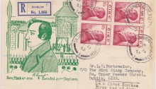 1953 Robert Emmet 1s & 3d x 4 block illustrated FDC with Mint Stamp Co, Dublin cachet design