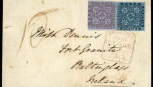 1854 Halifax, Nova Scotia to Baltinglass, Co Wicklow, with Nova Scotia 1851 3d dark blue + 1s dull violet