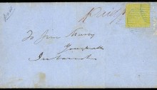 1855 Douglastown Way Office, New Brunswick to Youghal, Co Cork, Ireland, with 1851 New Brunswick 6d Olive-Yellow