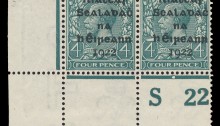 1922 (17 February) Dollard 5-line overprint in black - 4d Grey-Green S22 Control (pair) perf