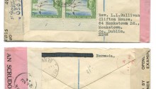 1944 St George's, Bermuda to Monkstown, Co Dublin, showing three different censor marks - Bermuda, London and Dublin.