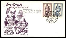 1956 John Barry / Founder of the US Navy (Set of 2) on illustrated FDC, with Staehle (NYC) cachet design and Dublin c.d.s.