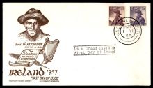 1957 Tomás O'Criomhthain (Set of 2) on an illustrated FDC, with Staehle cachet design and Dublin c.d.s.