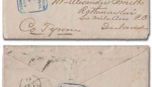1882 letter from Cleveland, Ohio, USA to Six Mile Cross, Co Tyrone, Ireland with a USA 5¢ brown tied by a Detroit & Cleveland Steam Nav'n Co. blue framed datestamp; backstamped Dublin (Jul 23), Beragh (Jul 24) and Sixmile Cross (Jul 24).