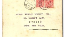 1929 Tristan Da Cunha letter to Dublin, Irish Free State, via ''S.S. Halesius'' with 2 x GB GV 1d carmine stamps, tied by a Tristan da Cunha Type III cachet