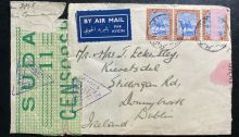 1940 envelope from Khartoum, Sudan to Donnybrook, Co Dublin, via airmail and opened by Sudanese & Irish censors